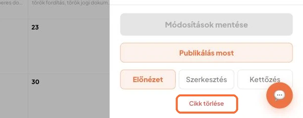 A Cikk részletei panel Cikk törlése gombja