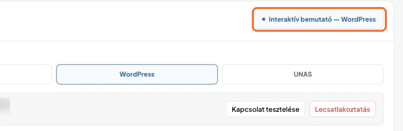 Az Interaktív bemutató gomb a CMS-kapcsolat kártyán