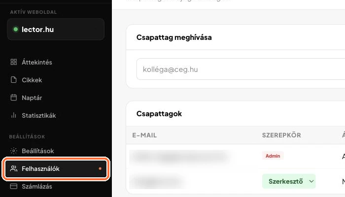 A Felhasználók oldal