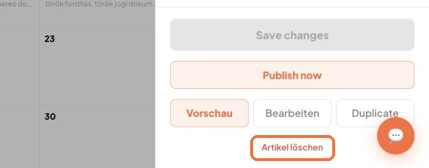 Der Button Artikel löschen im Panel Artikeldetails