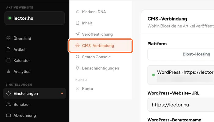 Die Seite CMS-Verbindung