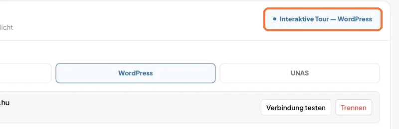 Der Button Interaktive Tour auf der Karte CMS-Verbindung