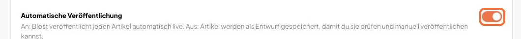 Der Schalter Automatische Veröffentlichung ist ausgeschaltet