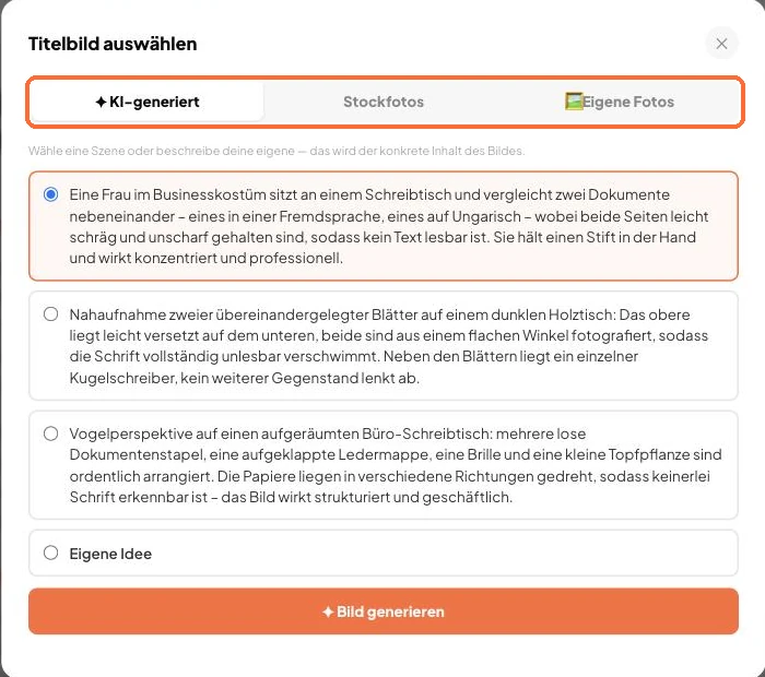 Das Fenster Titelbild auswählen