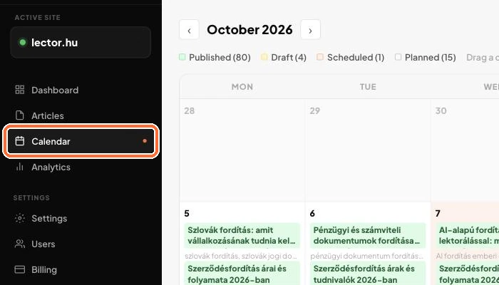 The Calendar item in the left menu