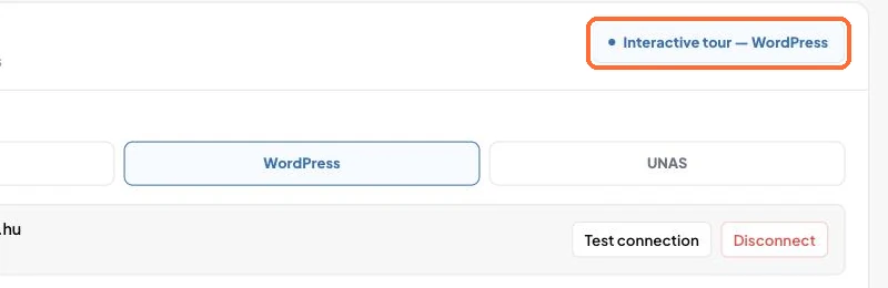The Interactive tour button on the CMS connection card
