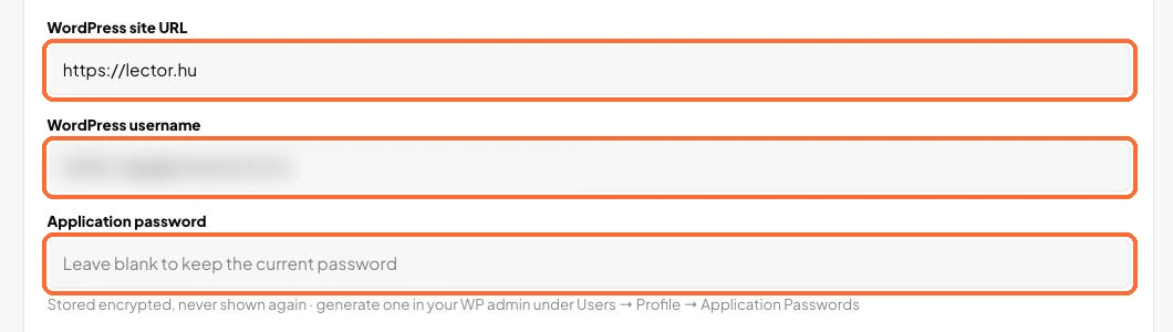 The filled-in WordPress form