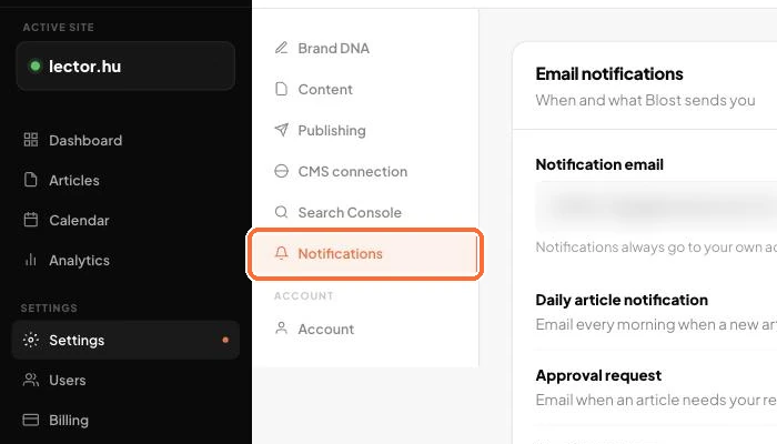 The Notifications page