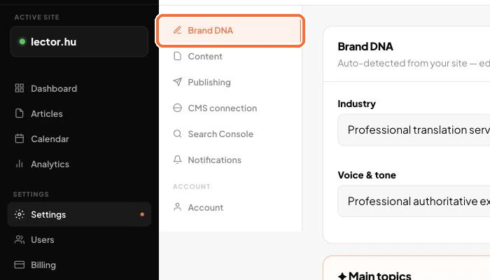 The Brand DNA page
