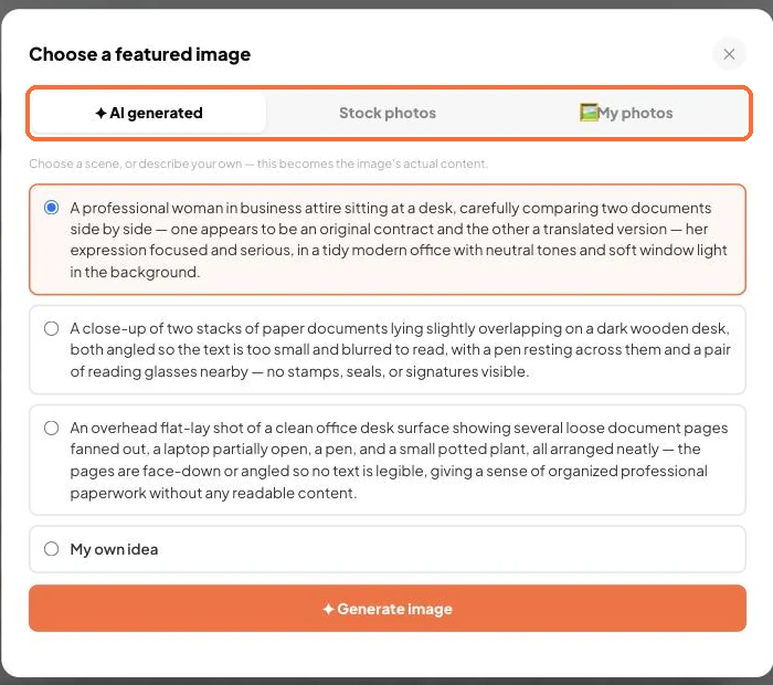 The Choose a featured image window